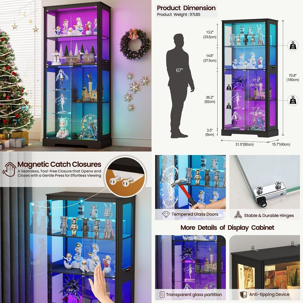 Lighted Corner Display Curio C - Storage 评论和价格