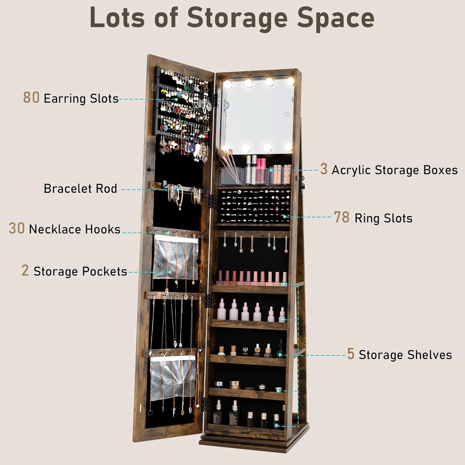 Swivel Jewelry Armoire Full Le - Full Length Mirror Jewelry Armoire 评论和价格