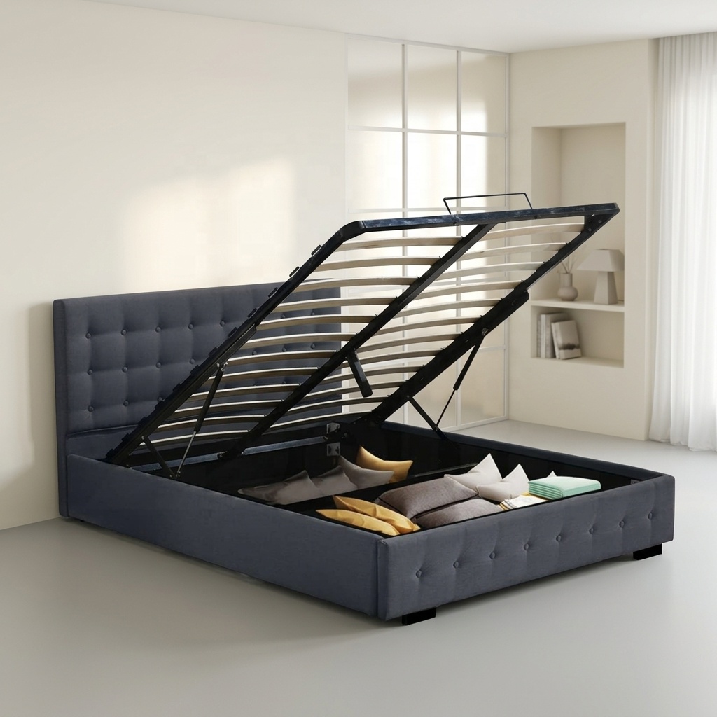 ^Modern Queen King Size Velvet - Gas Lift Storage Bed Hydraulic 评论和价格
