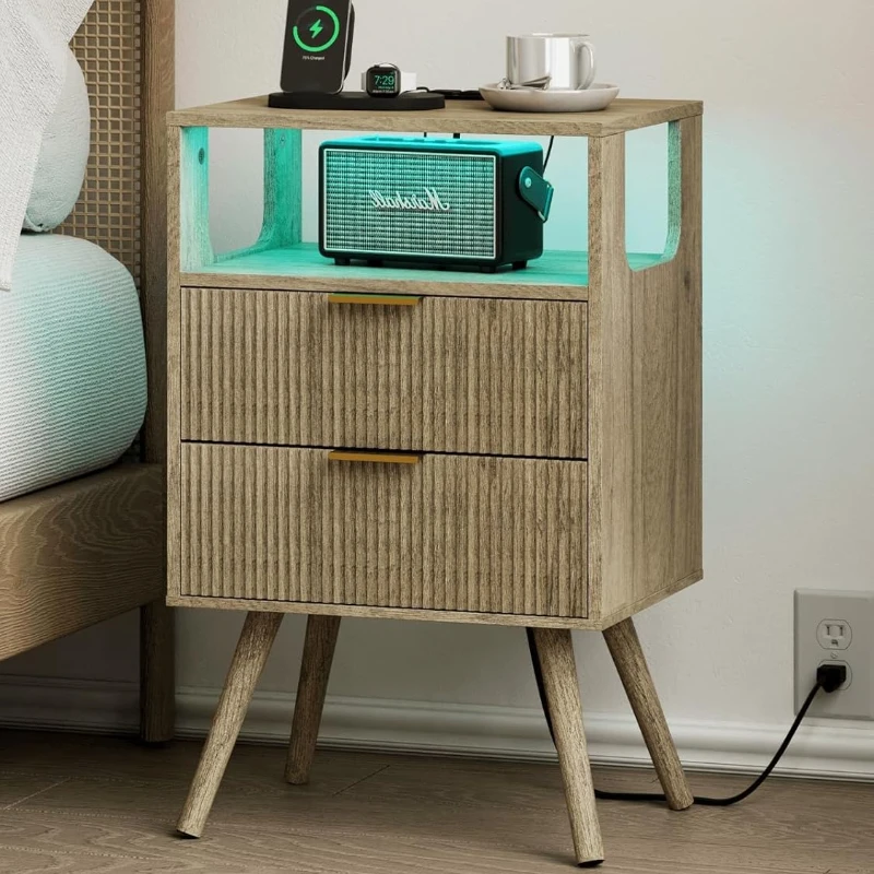 Nightstand Modern 2 Storage Dr - Solid Wood Nightstand 2 Drawers 评论和价格