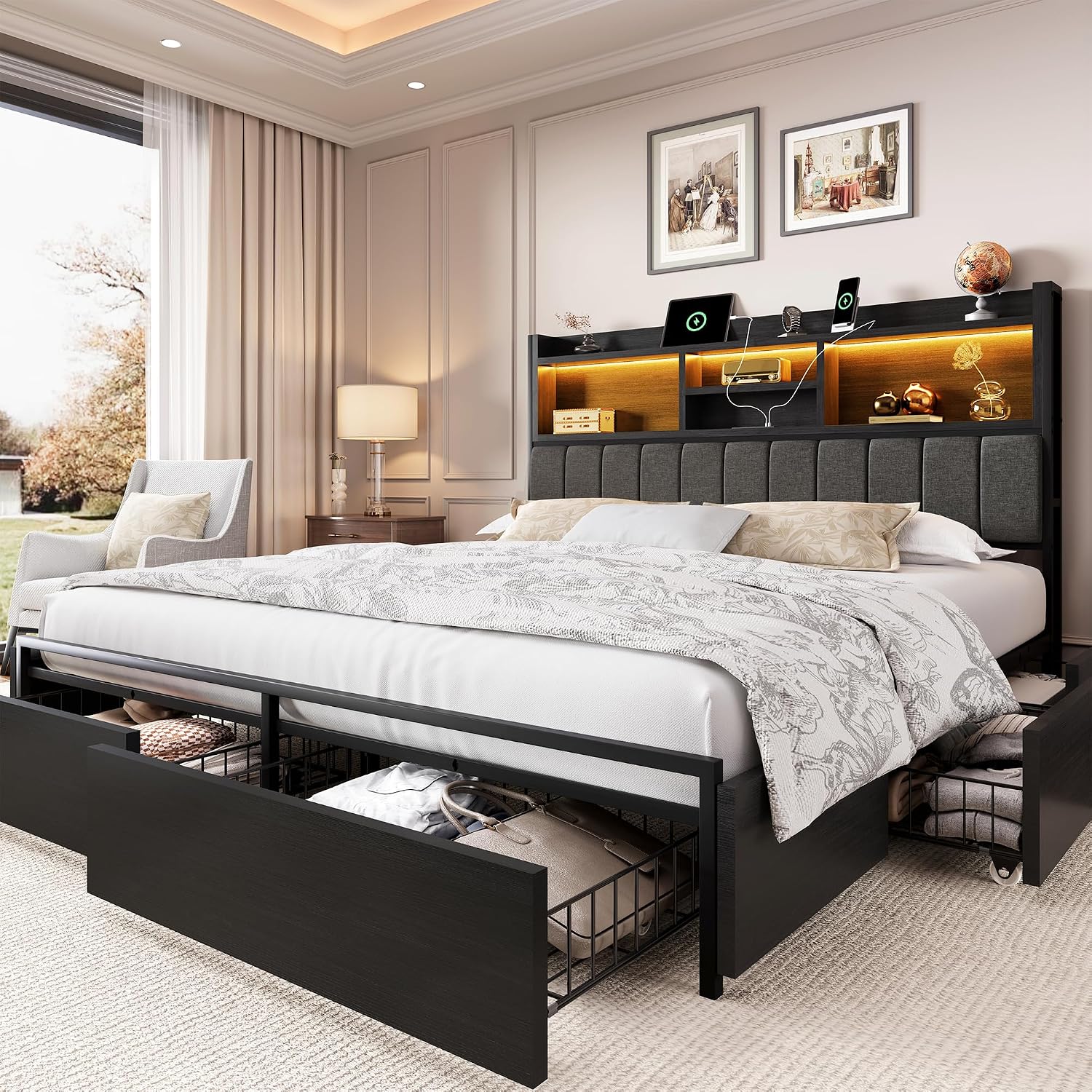 King Bed Frame with 6 Storage  - King Size Bed Frame With Storage Drawers 评论和价格