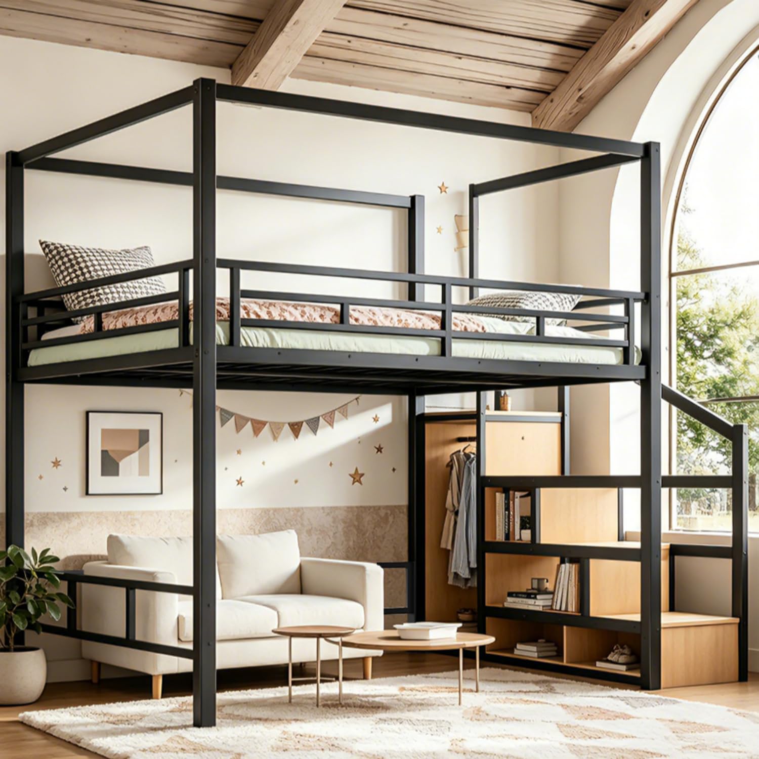 Queen Loft Bed with Storage St - Canopy Bed Frame Metal Queen 评论和价格