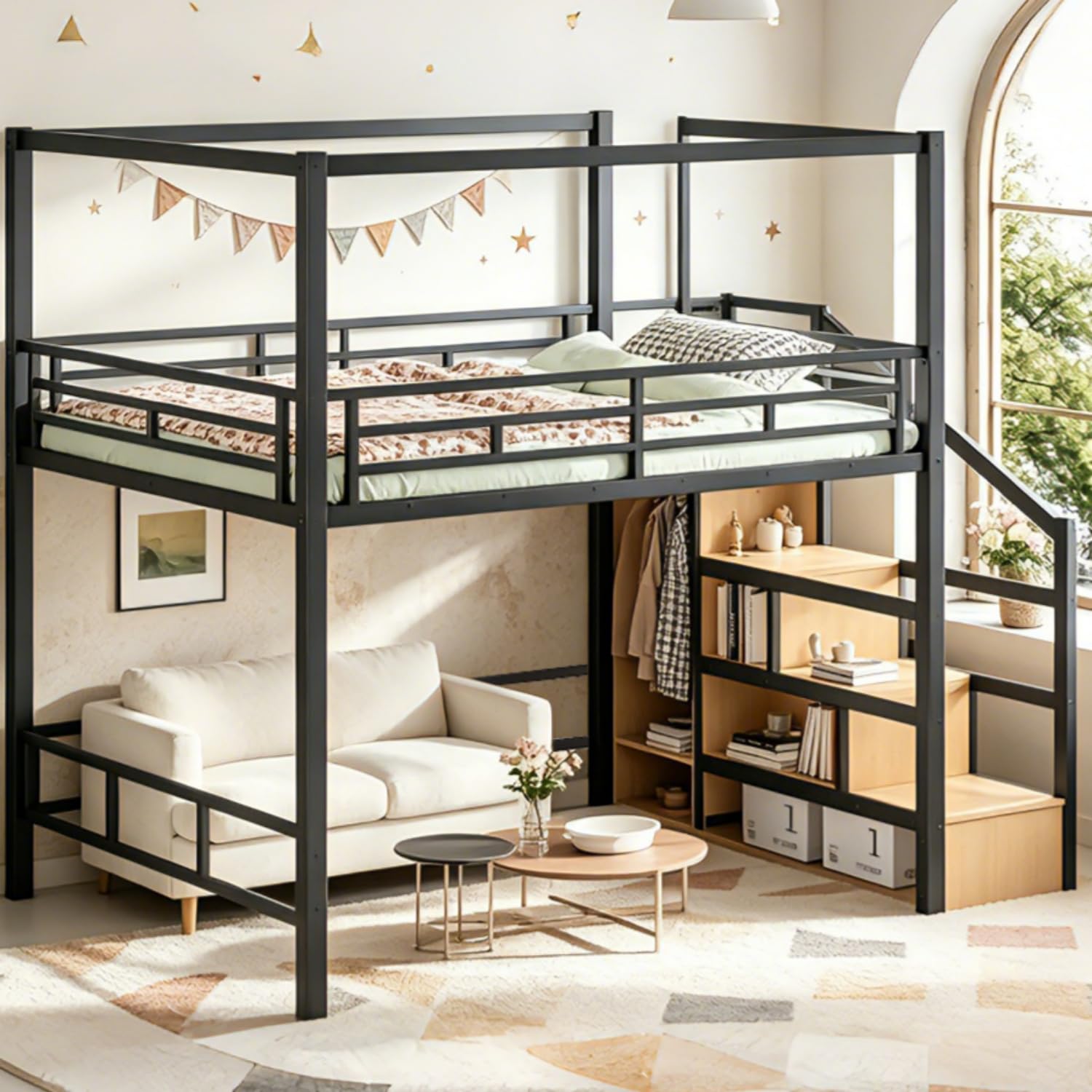 Queen Loft Bed with Storage St - Canopy Bed Frame Metal Queen 评论和价格