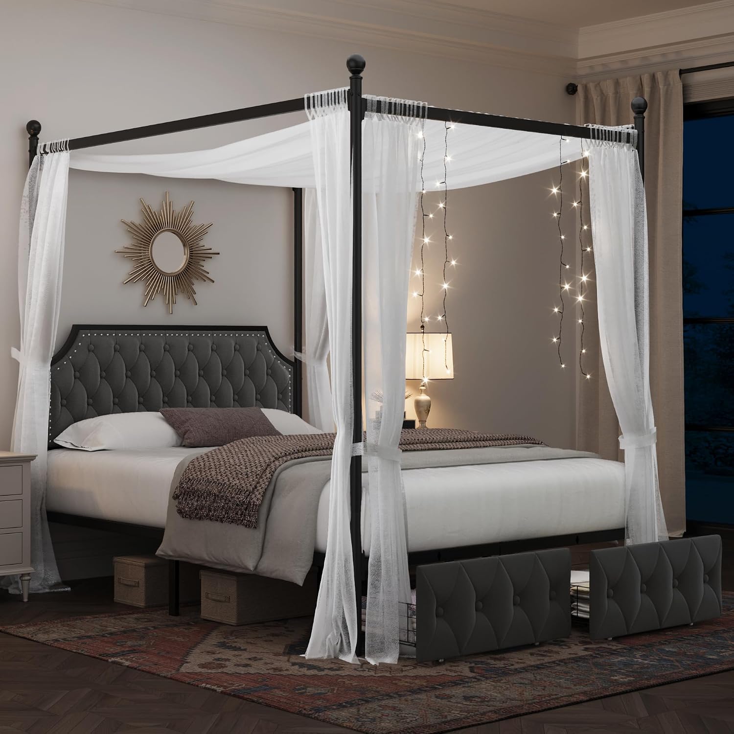 Queen Canopy Bed Frame with St - Canopy Bed Frame Metal Queen 评论和价格