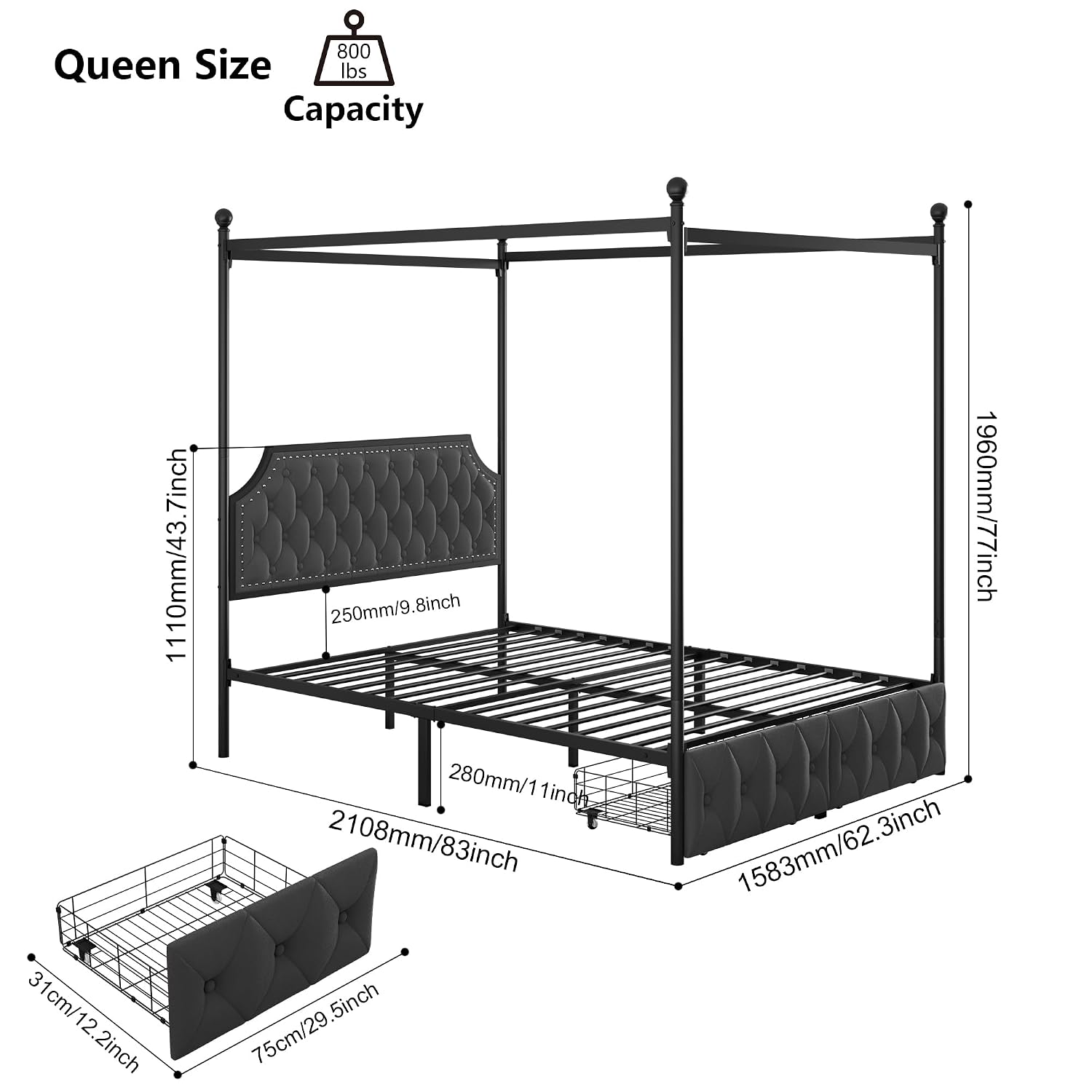 Queen Canopy Bed Frame with St - Canopy Bed Frame Metal Queen 评论和价格