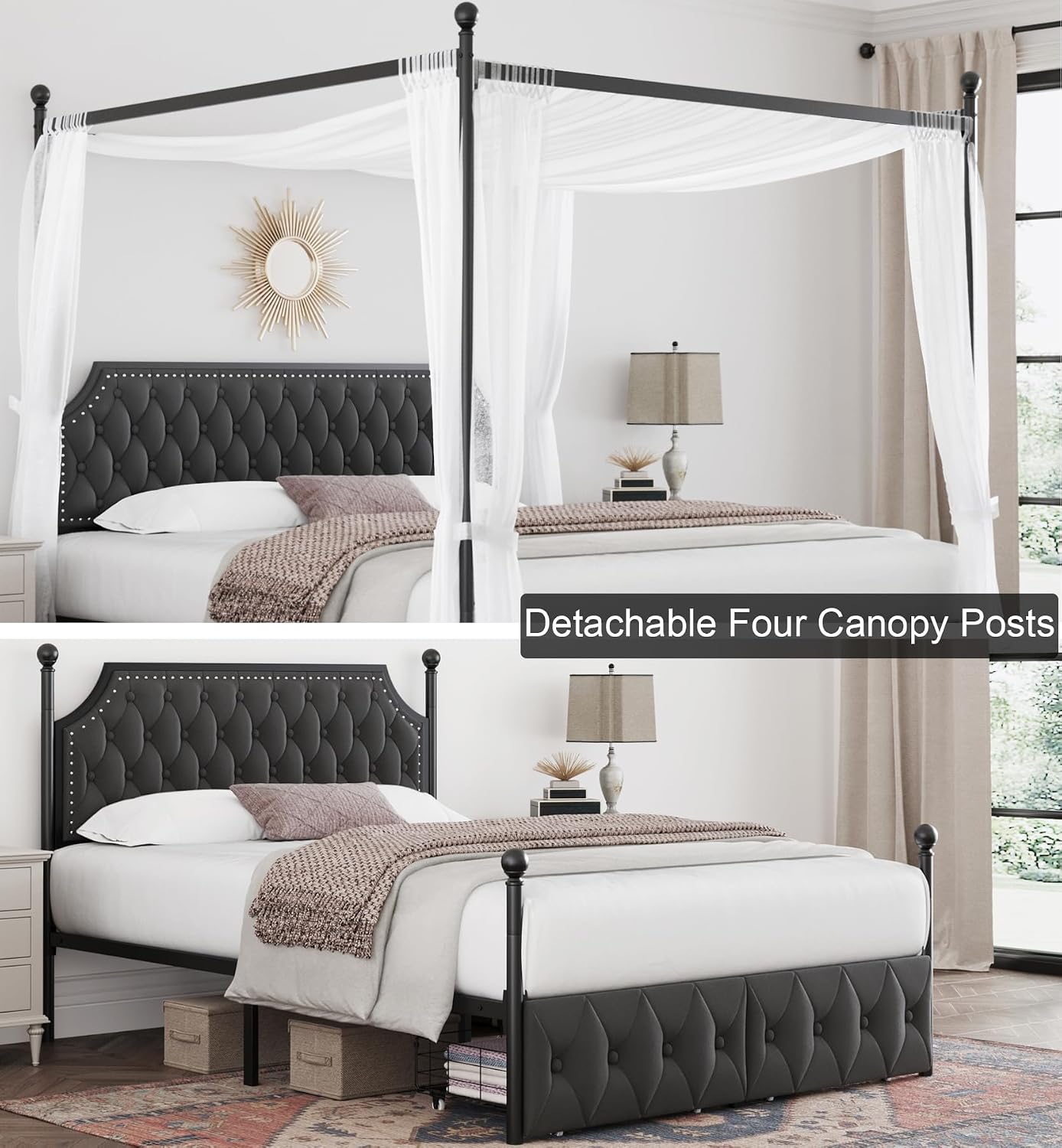 Queen Canopy Bed Frame with St - Canopy Bed Frame Metal Queen 评论和价格