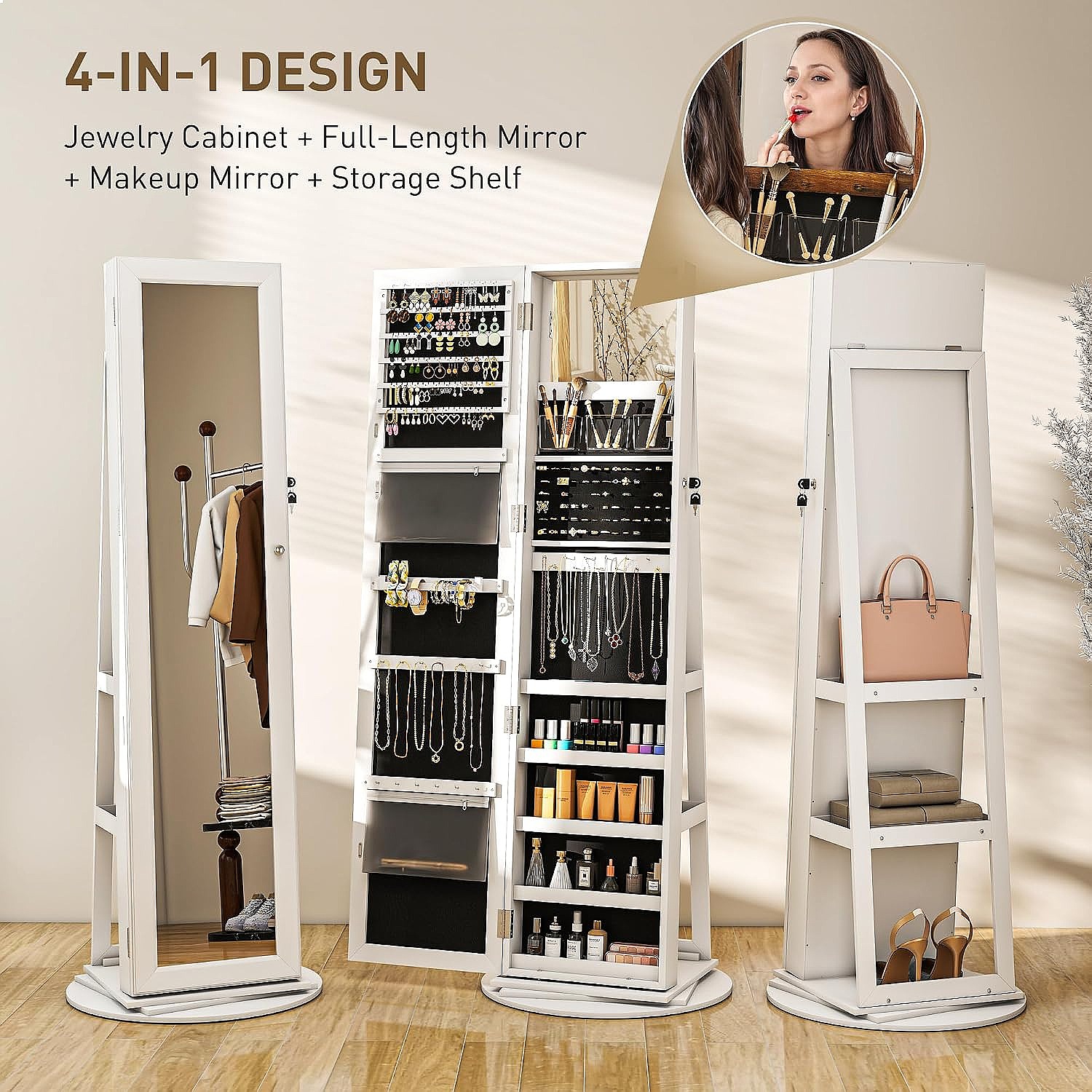 HOMCOM 360° Swivel Lockable Je - Full Length Mirror Jewelry Armoire 评论和价格