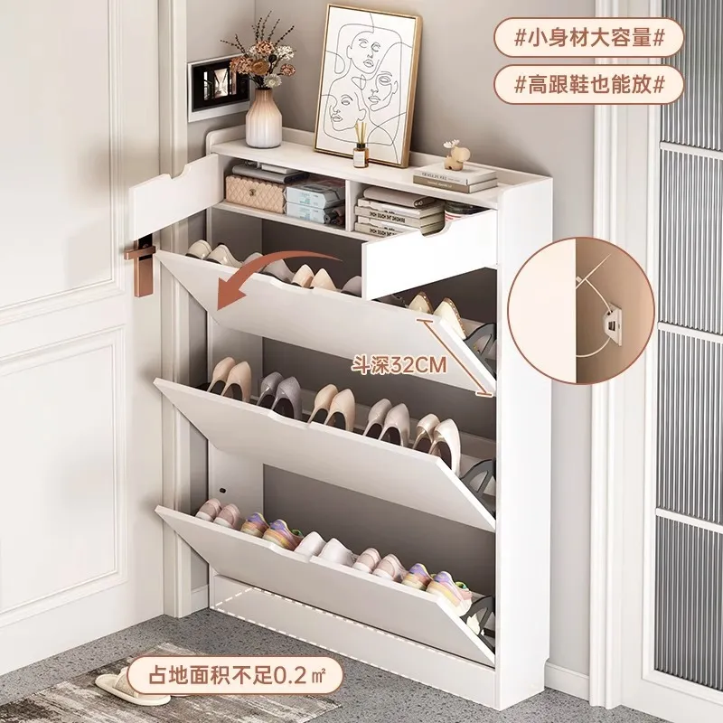 Solid Wood Core Shoe Cabinet 1 - Shoe Rack Cabinet Narrow Entryway 评论和价格