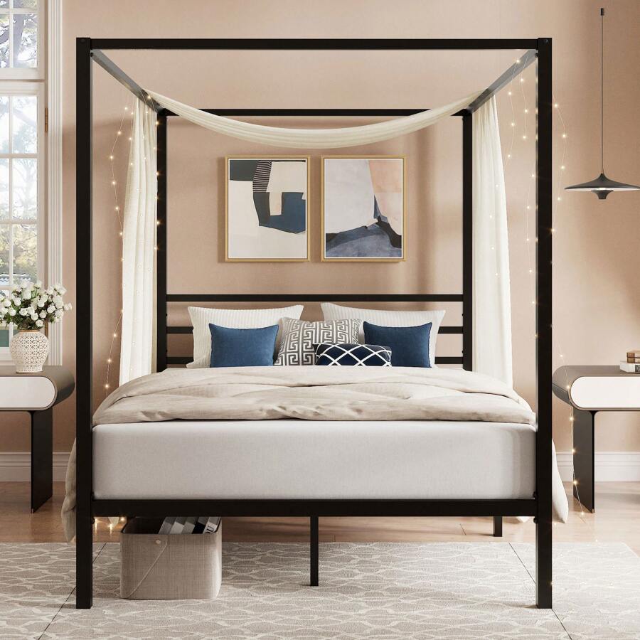 Black Canopy Bed Frame, Full/Q - Canopy Bed Frame Metal Queen 评论和价格