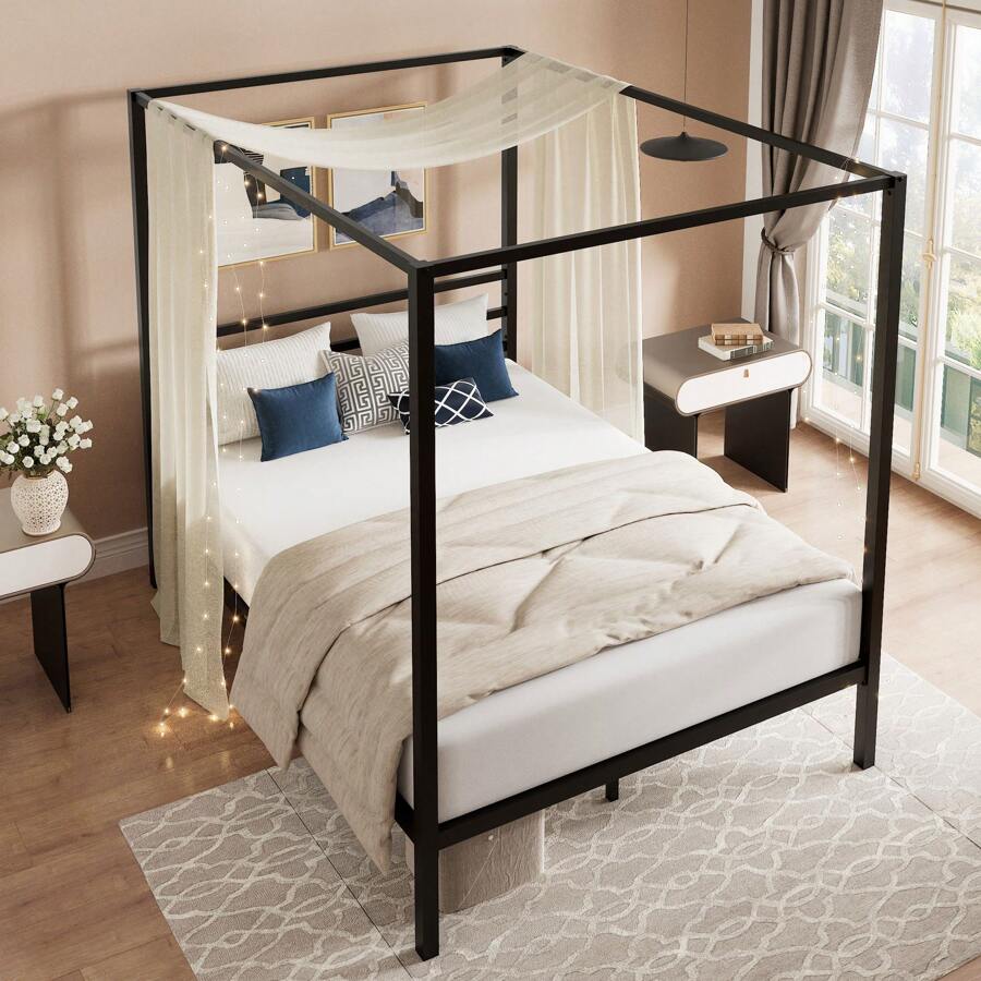 Black Canopy Bed Frame, Full/Q - Canopy Bed Frame Metal Queen 评论和价格