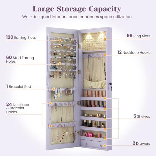 Wall or Door Mounted Jewelry A - Full Length Mirror Jewelry Armoire 评论和价格