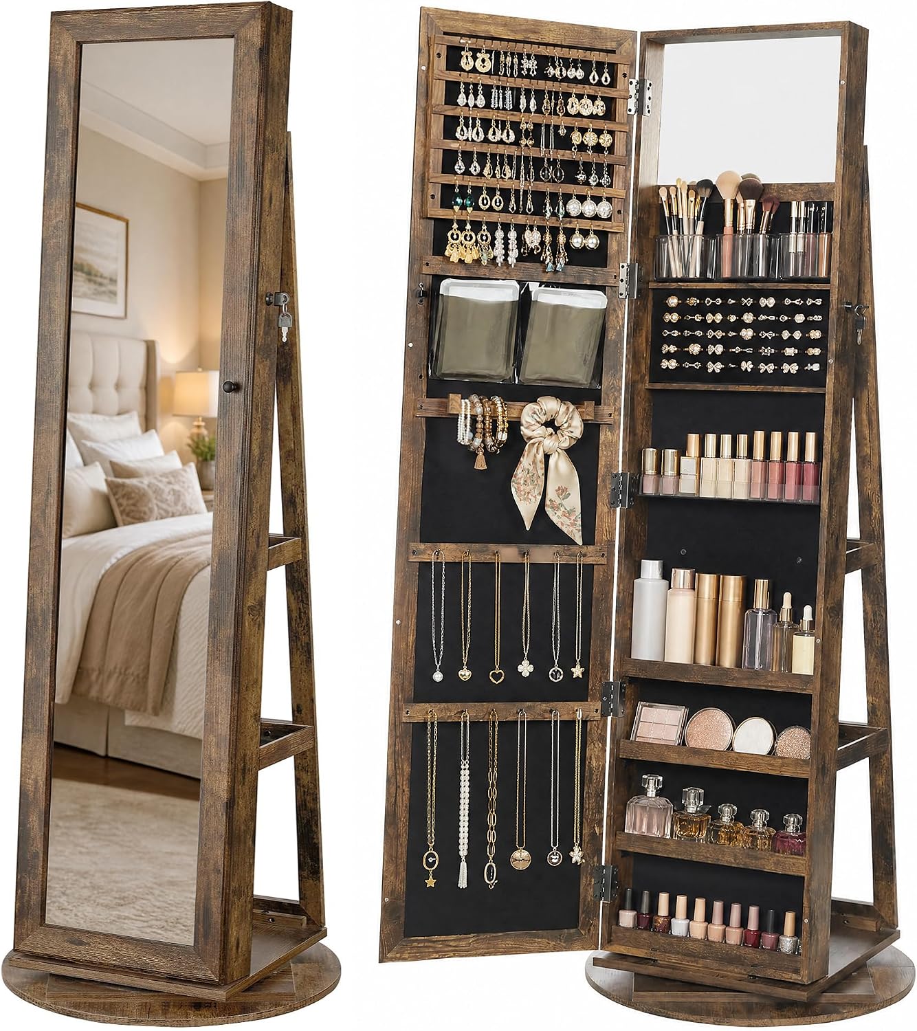 Standing Jewelry Cabinet, Full - Full Length Mirror Jewelry Armoire 评论和价格