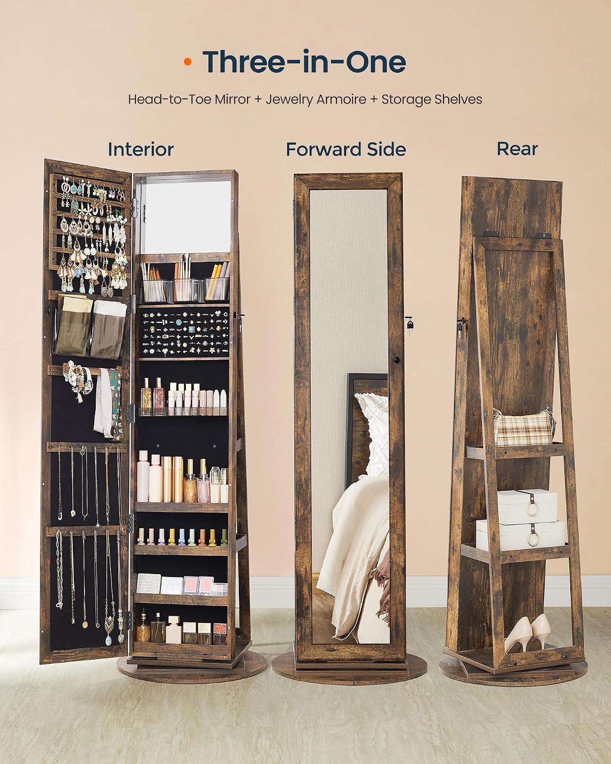 Standing Jewelry Cabinet, Full - Full Length Mirror Jewelry Armoire 评论和价格