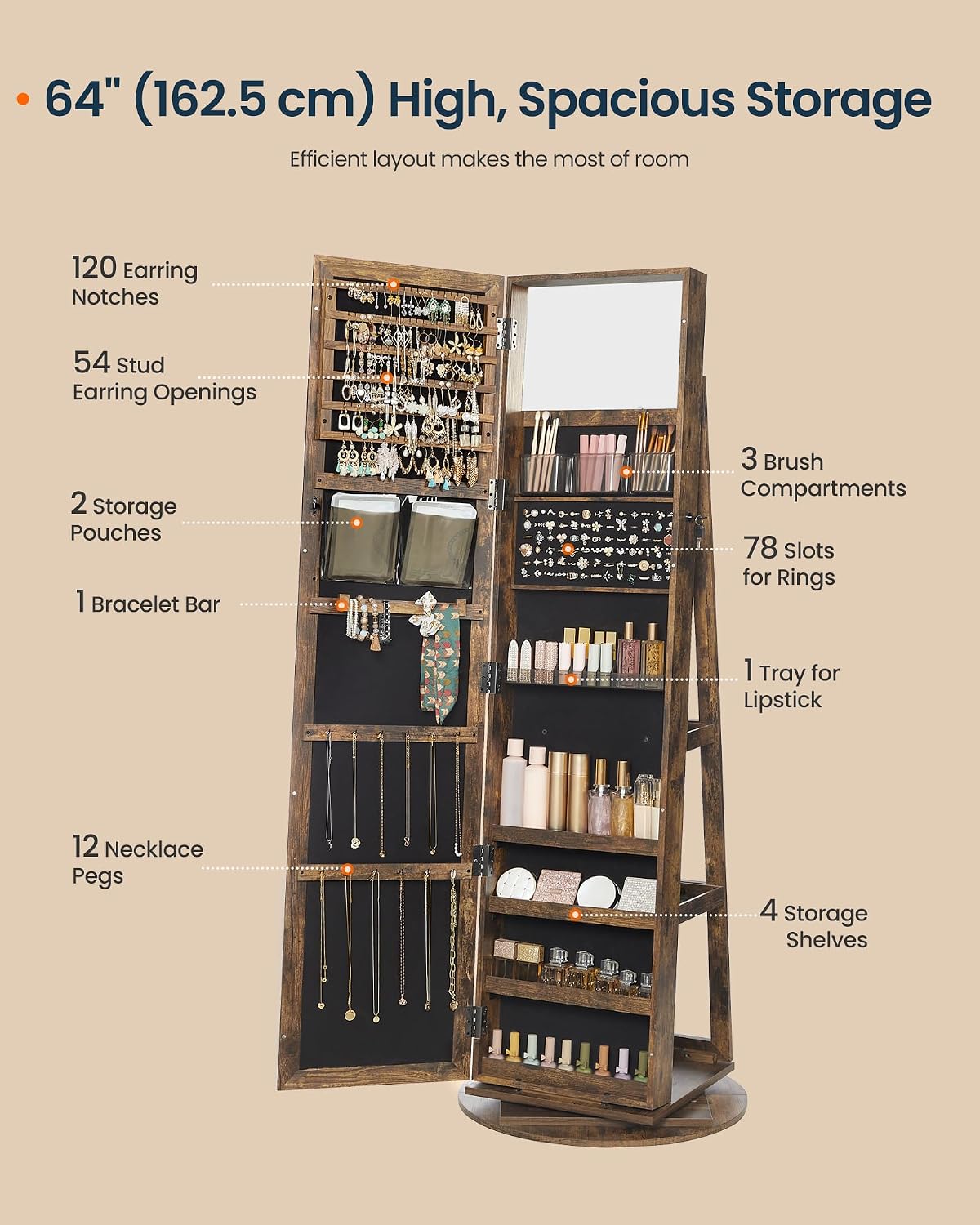 Standing Jewelry Cabinet, Full - Full Length Mirror Jewelry Armoire 评论和价格