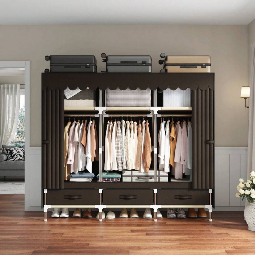 Portable Wardrobe Closet with  - Wardrobe Closet Portable Fabric Cover 评论和价格