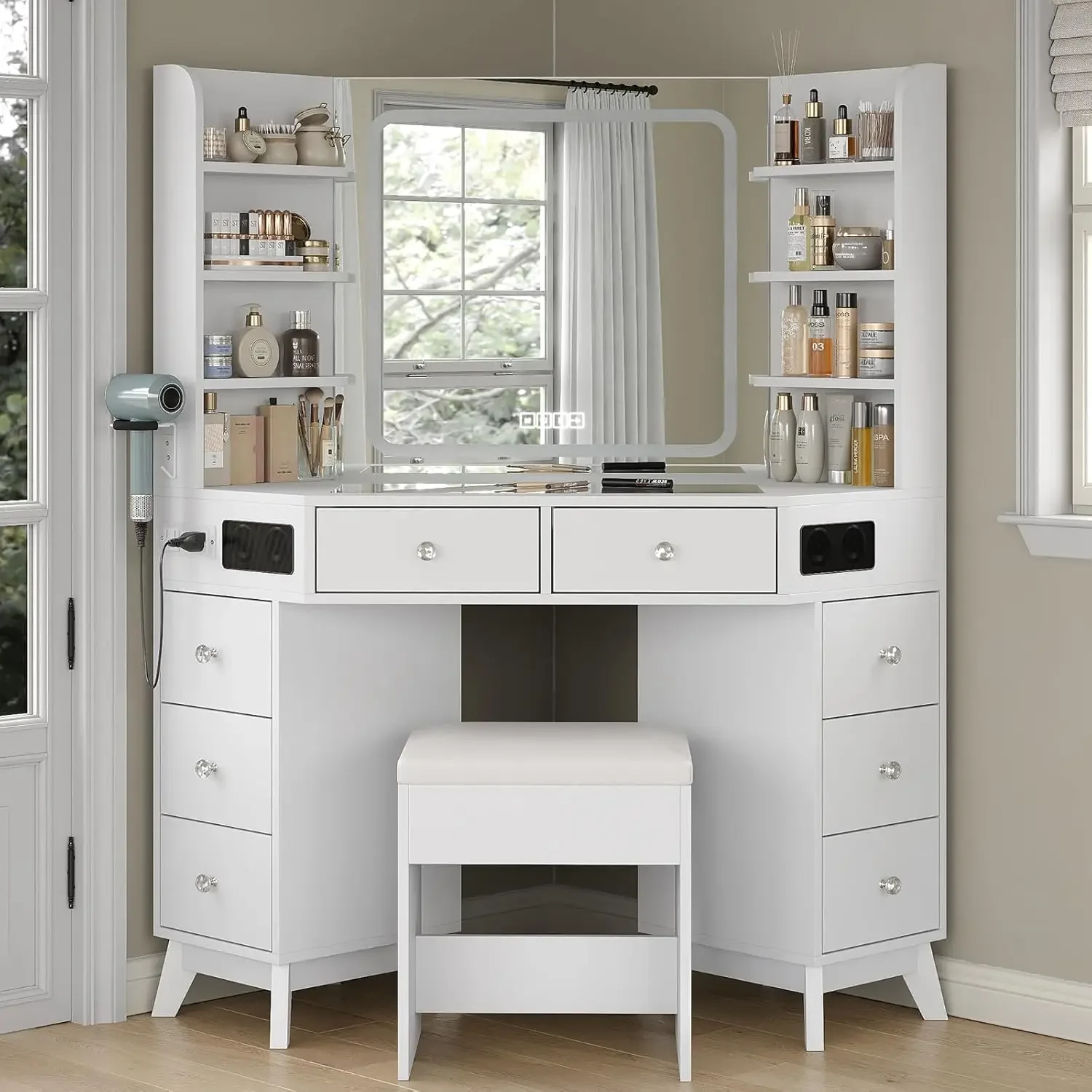 Corner Vanity Desk Speaker Dra - Dressing Table Vanity With Lighted Mirror 评论和价格