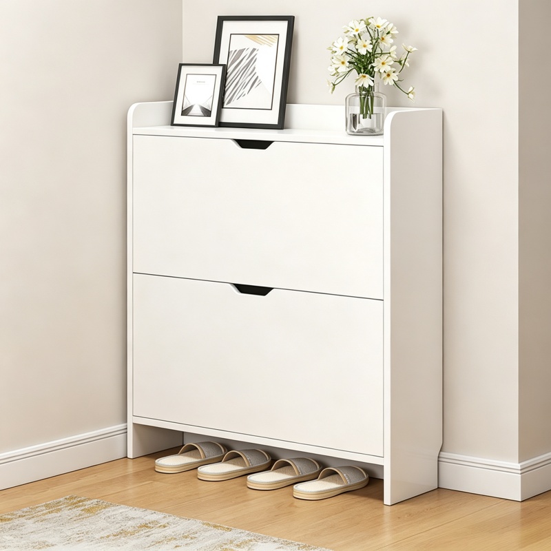 2-Tier Wooden Shoe Organizer C - Shoe Rack Cabinet Narrow Entryway 评论和价格