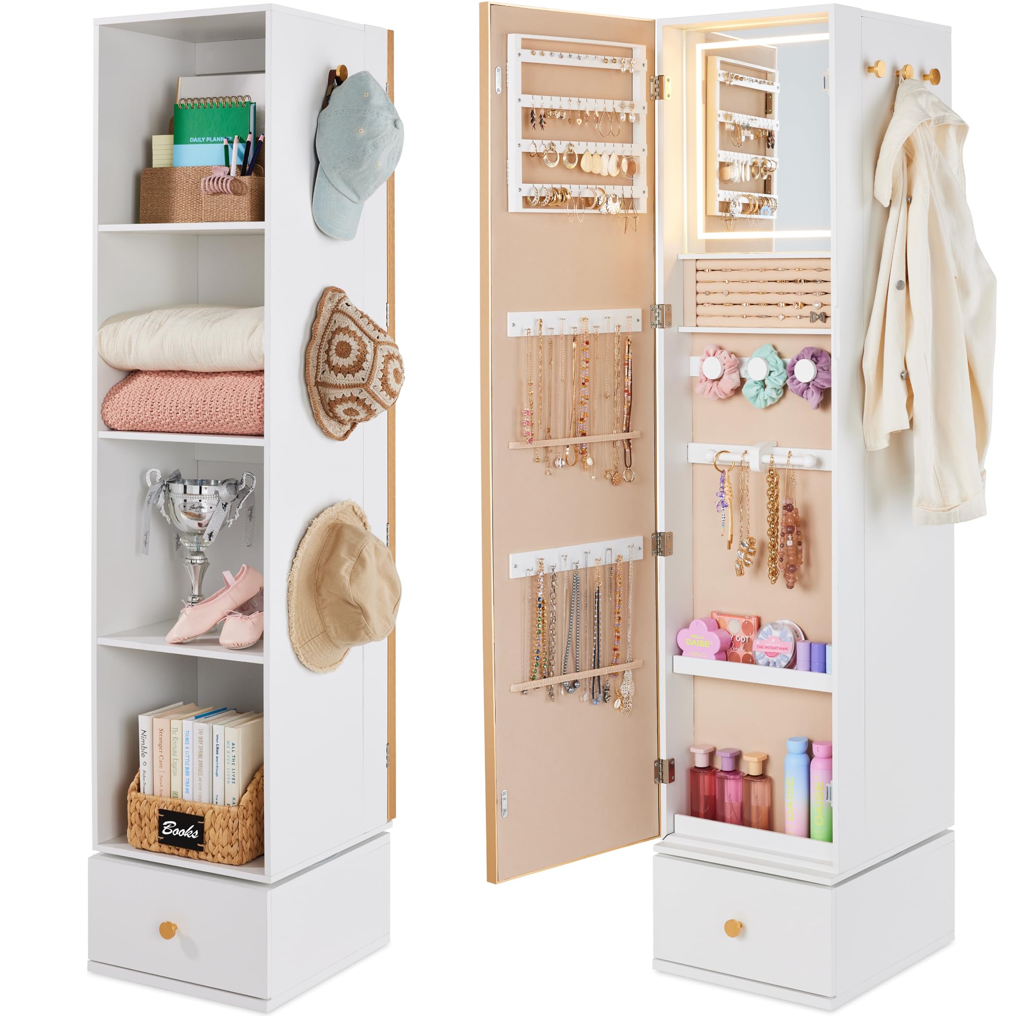 Rotating Mirror w/Storage Cabi - Full Length Mirror Jewelry Armoire 评论和价格