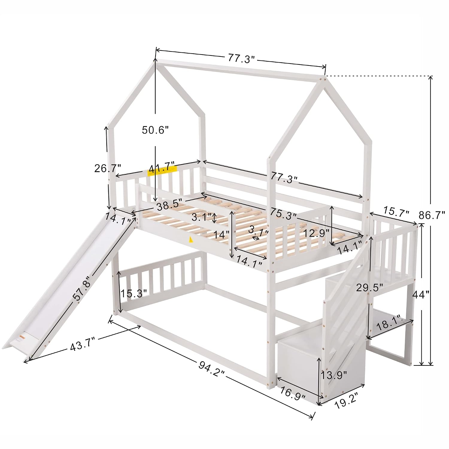 Twin Over Twin Bunk Bed with S - Bunk Bed With Stairs And Slide 评论和价格