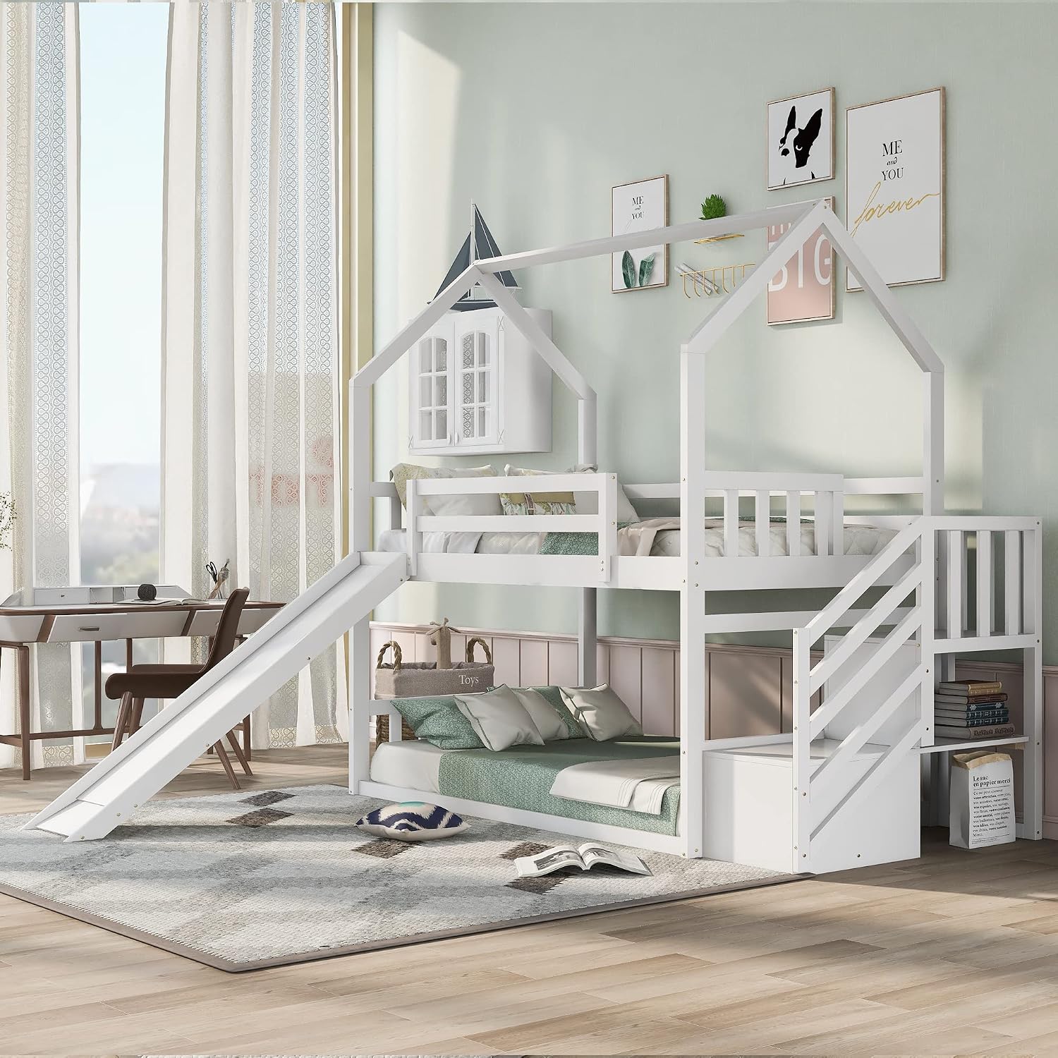 Twin Over Twin Bunk Bed with S - Bunk Bed With Stairs And Slide 评论和价格