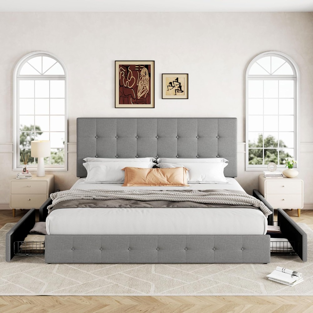 US Shipping King Size Platform - King Size Bed Frame With Storage Drawers 评论和价格