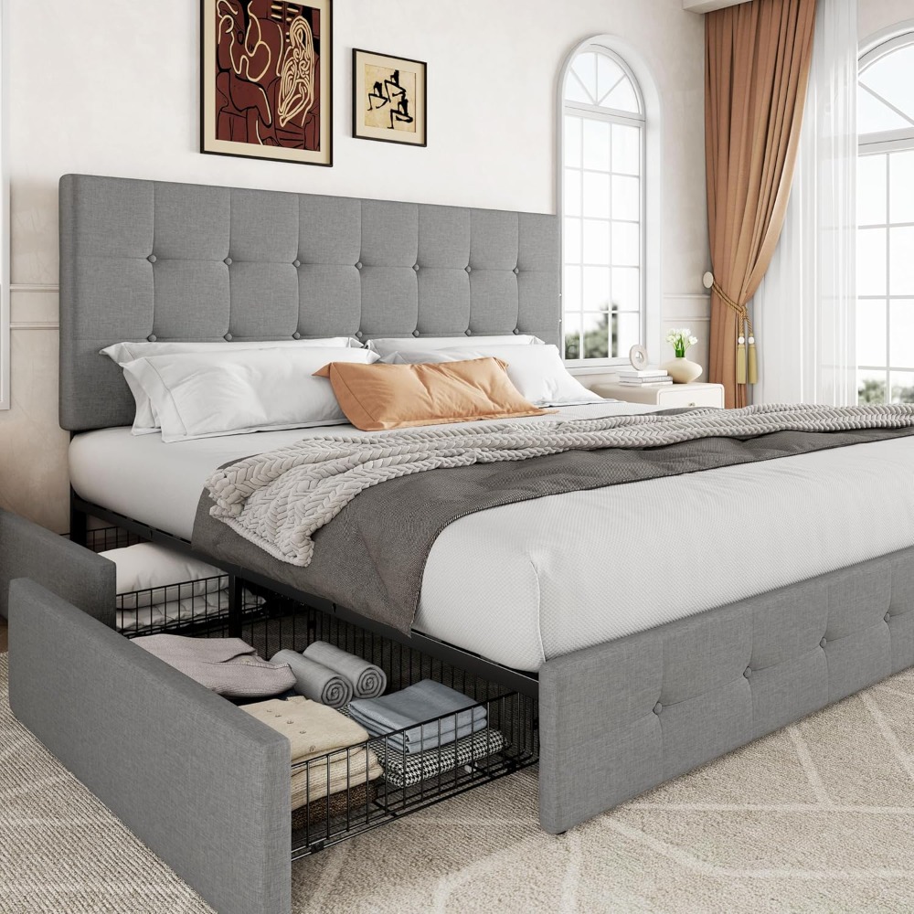 US Shipping King Size Platform - King Size Bed Frame With Storage Drawers 评论和价格