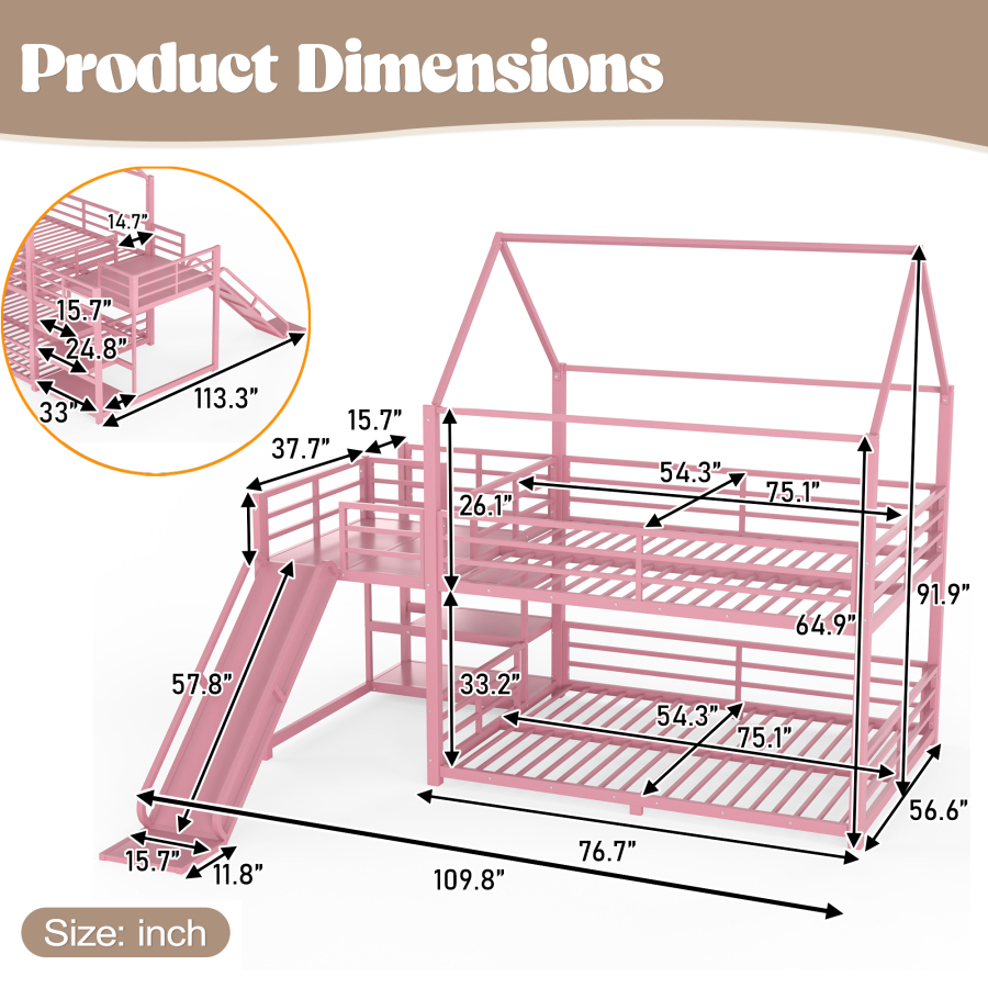 Full Metal House Bunk Bed with - Bunk Bed With Stairs And Slide 评论和价格