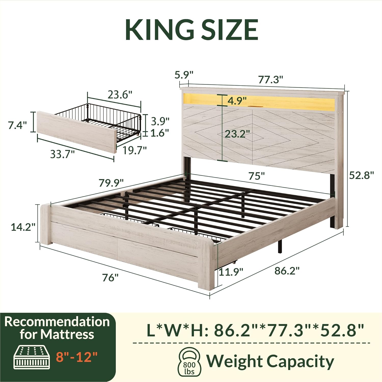 King Size Wooden Platform Bed  - King Size Bed Frame With Storage Drawers 评论和价格