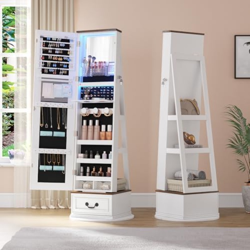 360°Swivel Jewelry Armoire Cab - Full Length Mirror Jewelry Armoire 评论和价格