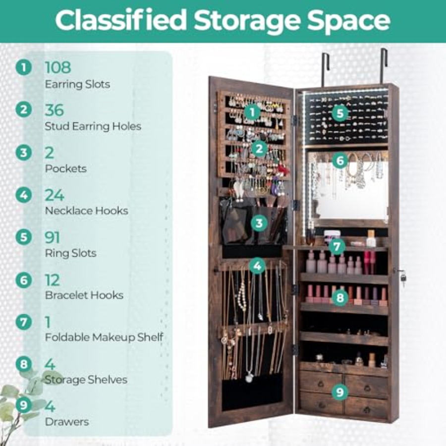 47 LED Jewelry Armoire for bed - Full Length Mirror Jewelry Armoire 评论和价格