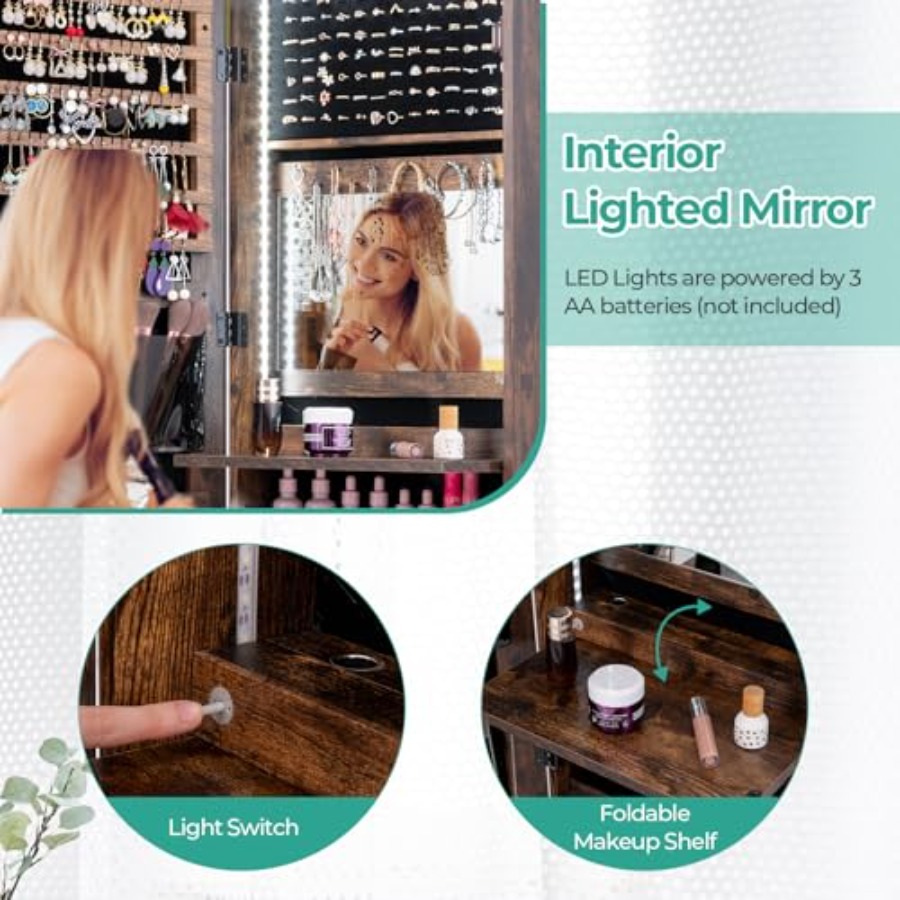 47 LED Jewelry Armoire for bed - Full Length Mirror Jewelry Armoire 评论和价格