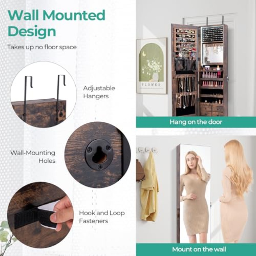 47 LED Jewelry Armoire for bed - Full Length Mirror Jewelry Armoire 评论和价格