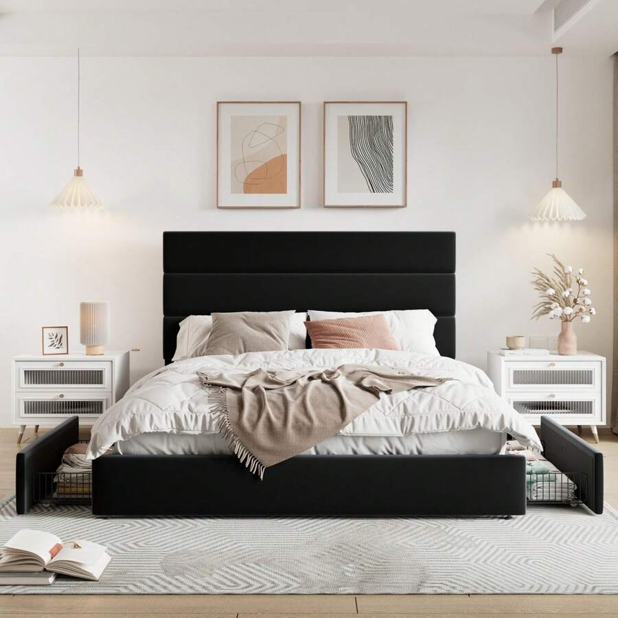 Full/Queen/King Size Platform  - King Size Bed Frame With Storage Drawers 评论和价格