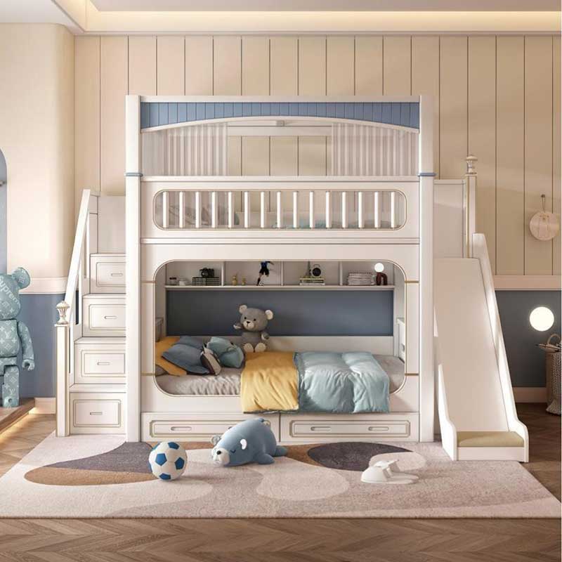 &Modern House White Boys Girl  - Bunk Bed With Stairs And Slide 评论和价格