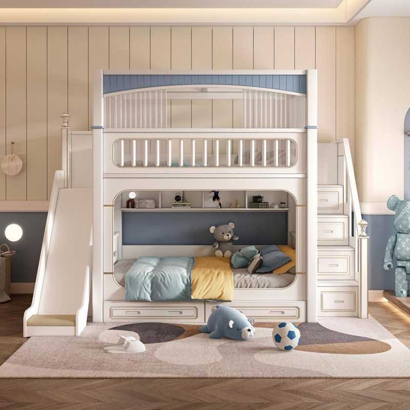 &Modern House White Boys Girl  - Bunk Bed With Stairs And Slide 评论和价格
