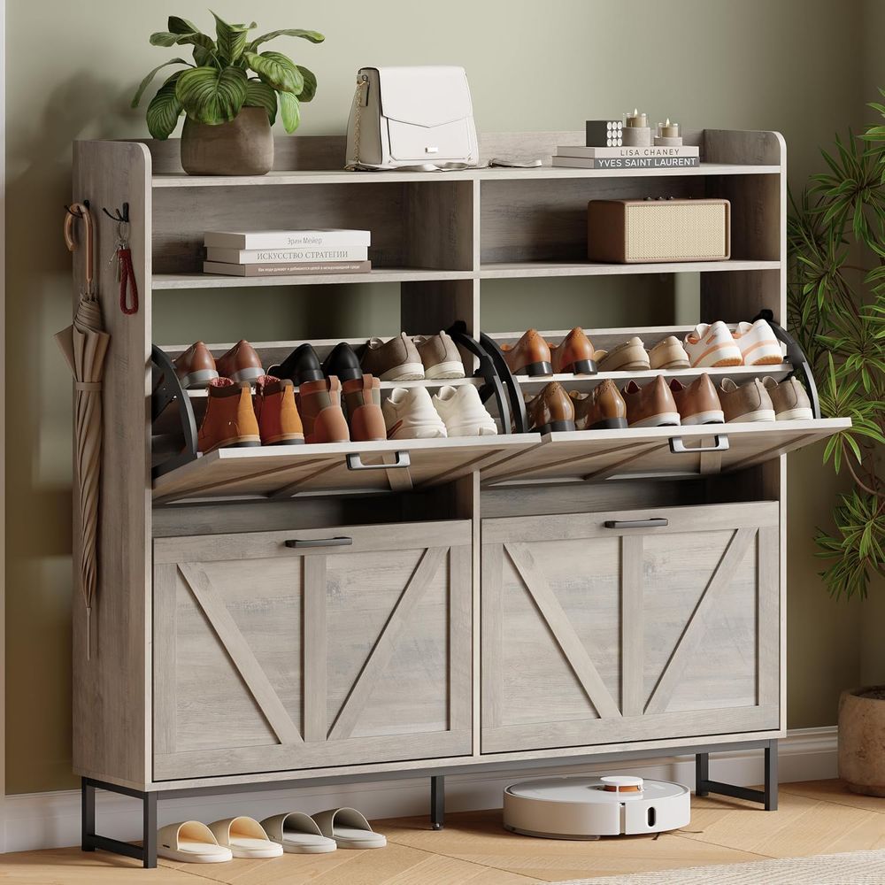 Shoe Storage Cabinet with 4 li - Shoe Rack Cabinet Narrow Entryway 评论和价格