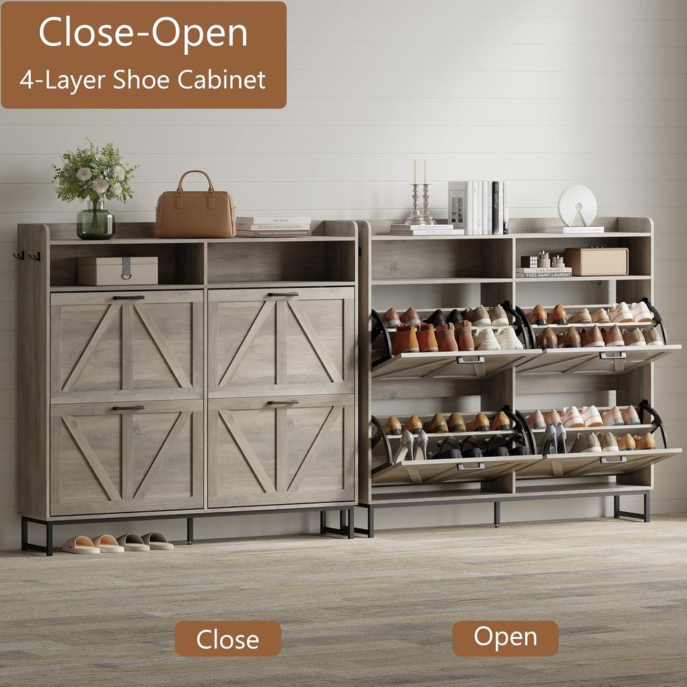 Shoe Storage Cabinet with 4 li - Shoe Rack Cabinet Narrow Entryway 评论和价格