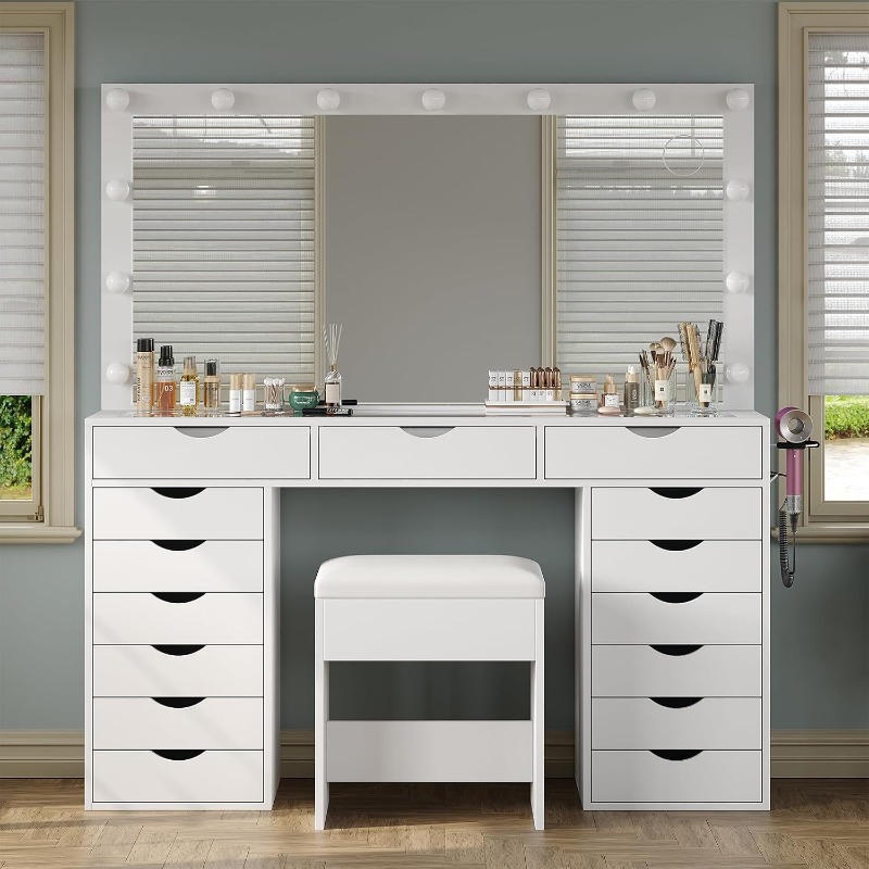 Yanosaku Vanity Desk with Mirr - Dressing Table Vanity With Lighted Mirror 评论和价格