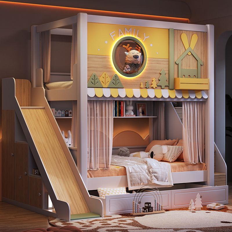 *Modern Forest Theme Kids Bunk - Bunk Bed With Stairs And Slide 评论和价格