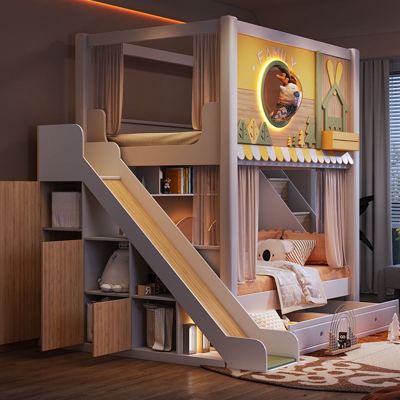 *Modern Forest Theme Kids Bunk - Bunk Bed With Stairs And Slide 评论和价格