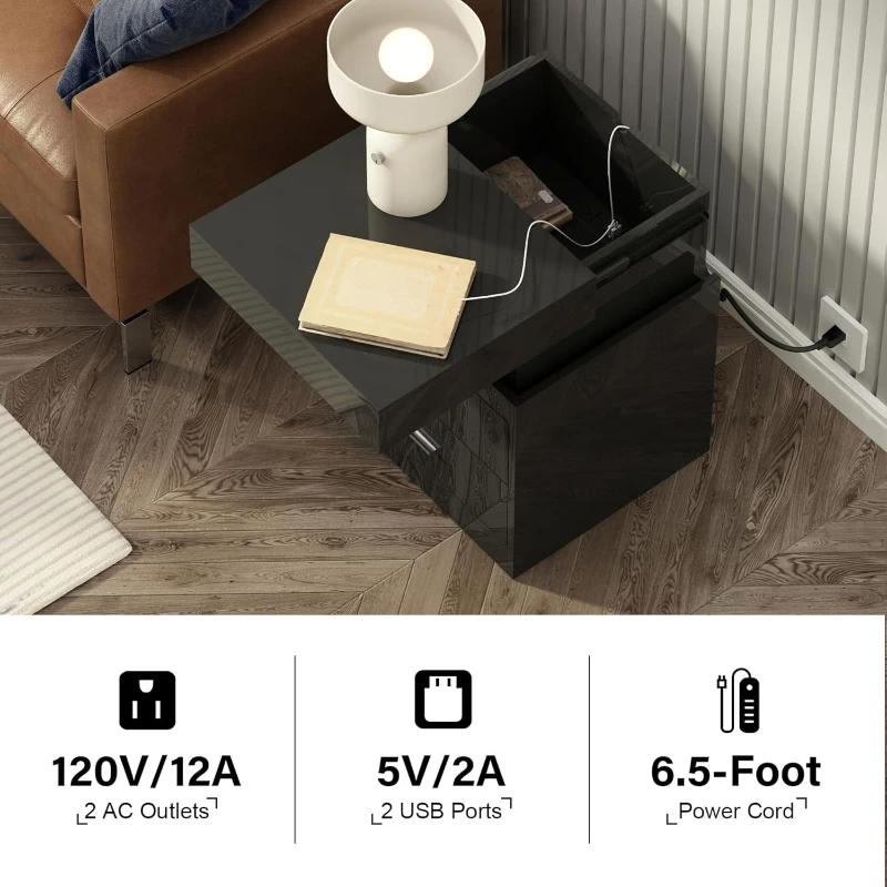 LED Nightstand With Charging S - Solid Wood Nightstand 2 Drawers 评论和价格