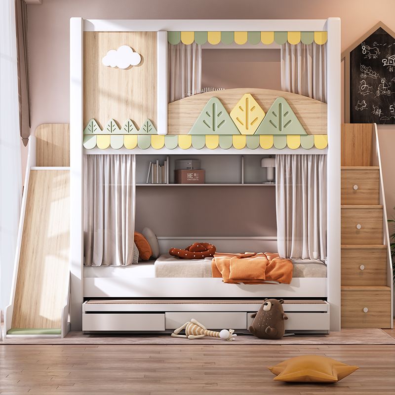 *Modern Nature Theme Kids Bunk - Bunk Bed With Stairs And Slide 评论和价格