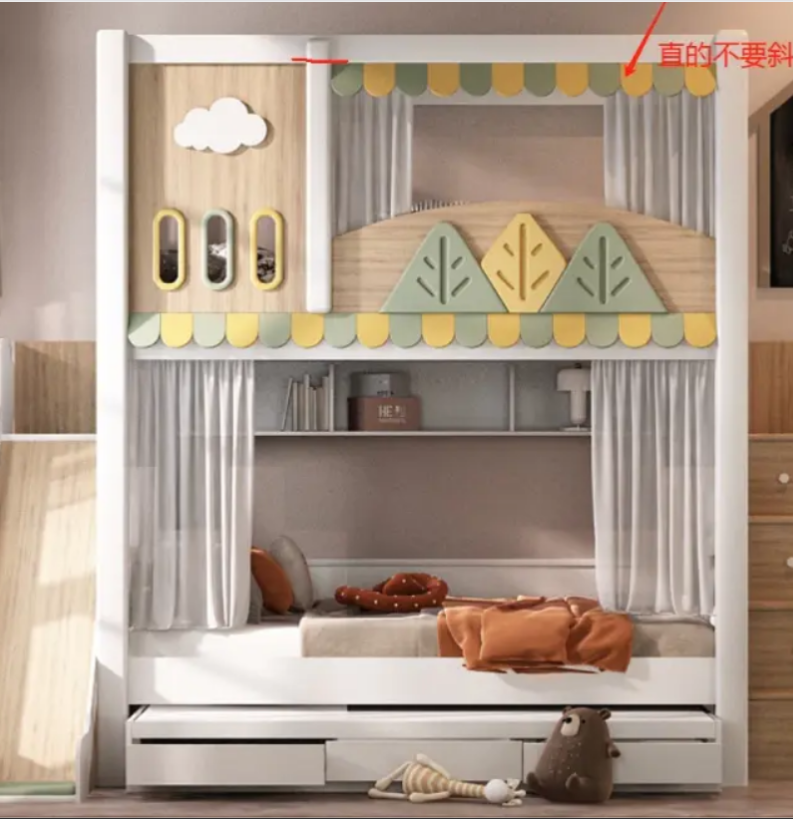 *Modern Nature Theme Kids Bunk - Bunk Bed With Stairs And Slide 评论和价格