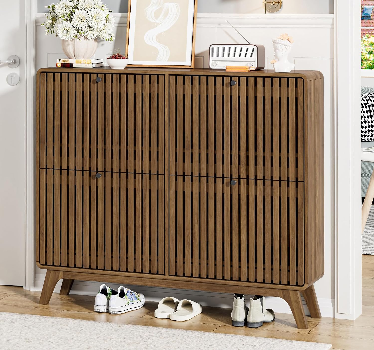#Large Bamboo Shoe Cabinet wit - Shoe Rack Cabinet Narrow Entryway 评论和价格