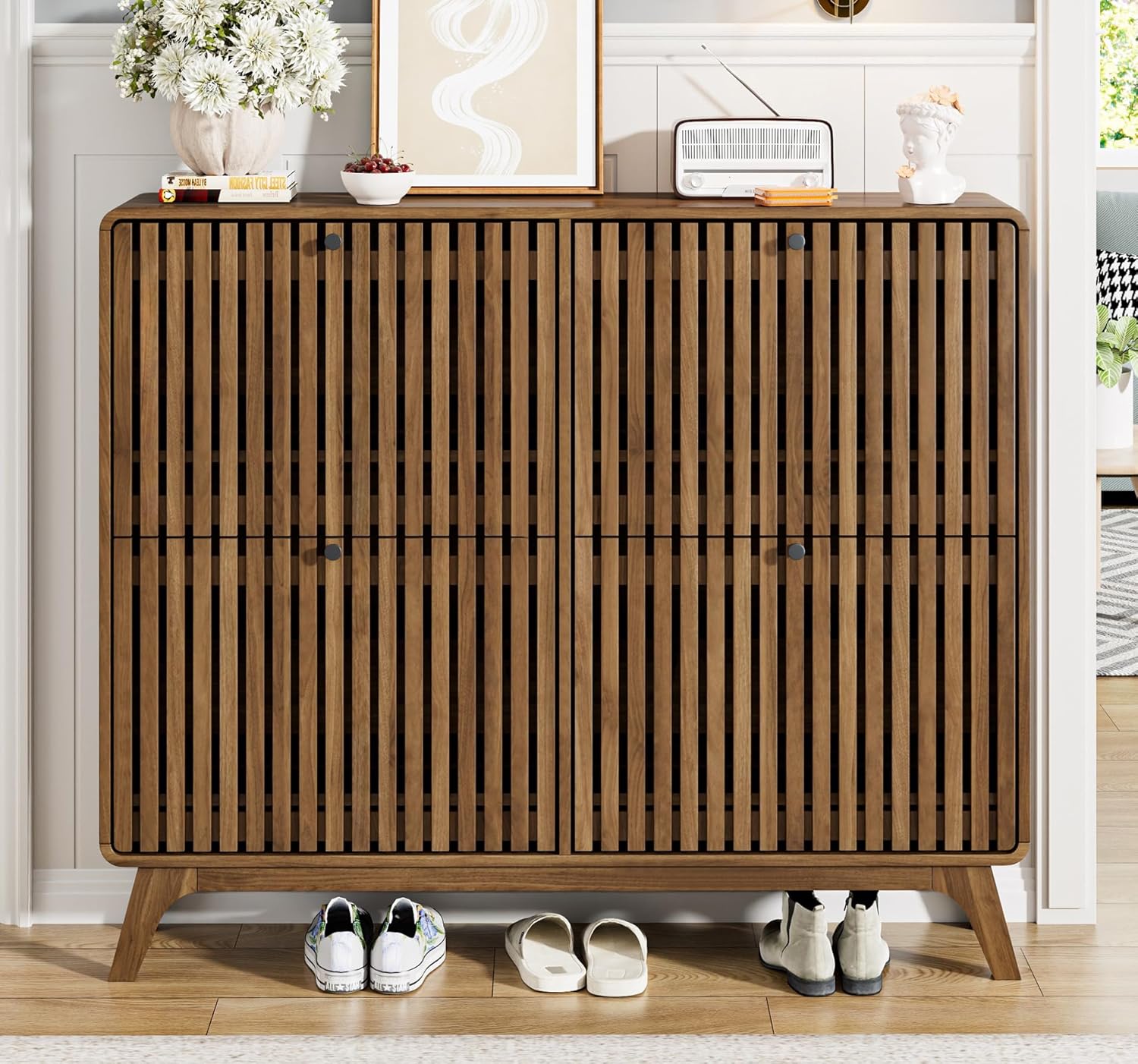 #Large Bamboo Shoe Cabinet wit - Shoe Rack Cabinet Narrow Entryway 评论和价格