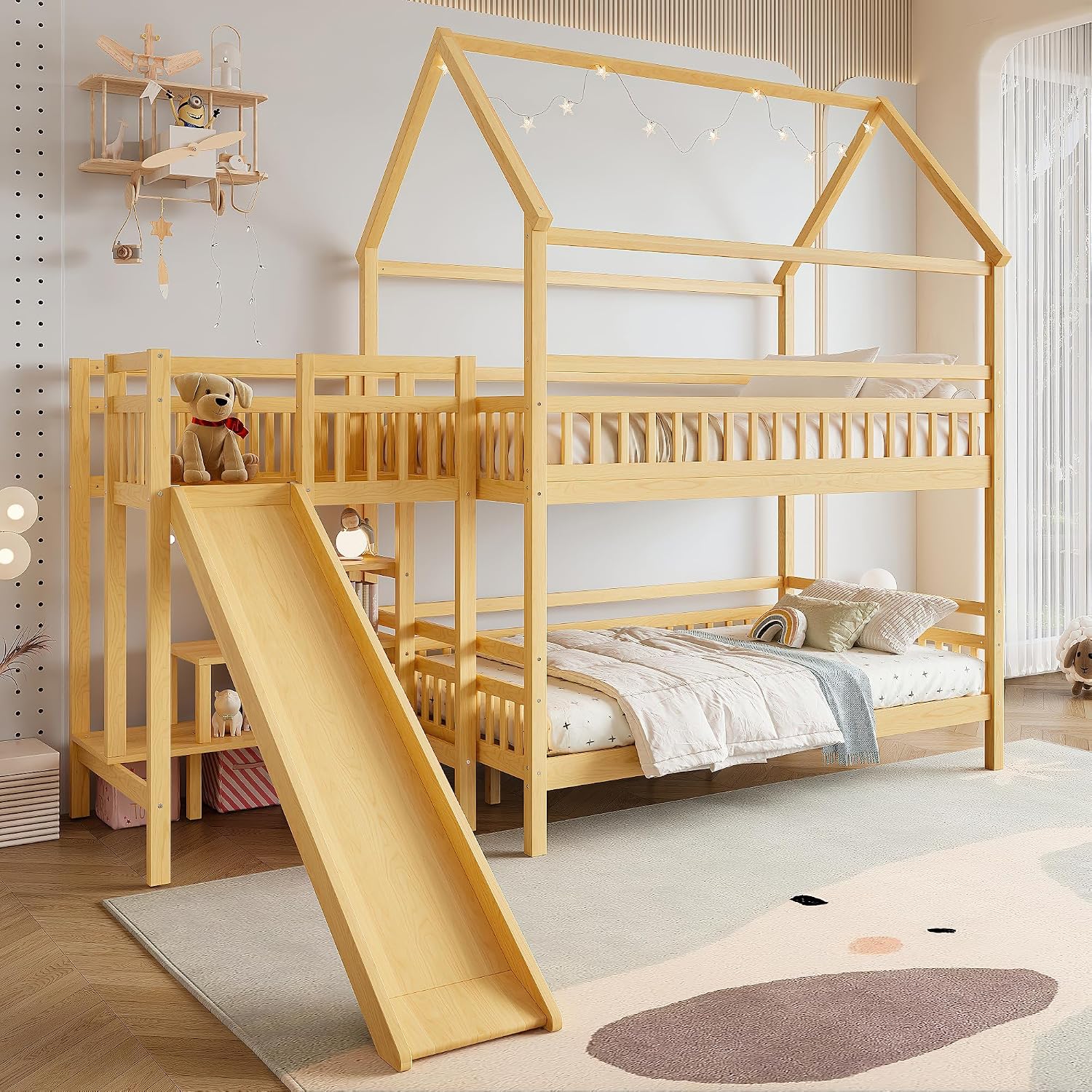 Full over Full Bunk Bed with P - Bunk Bed With Stairs And Slide 评论和价格