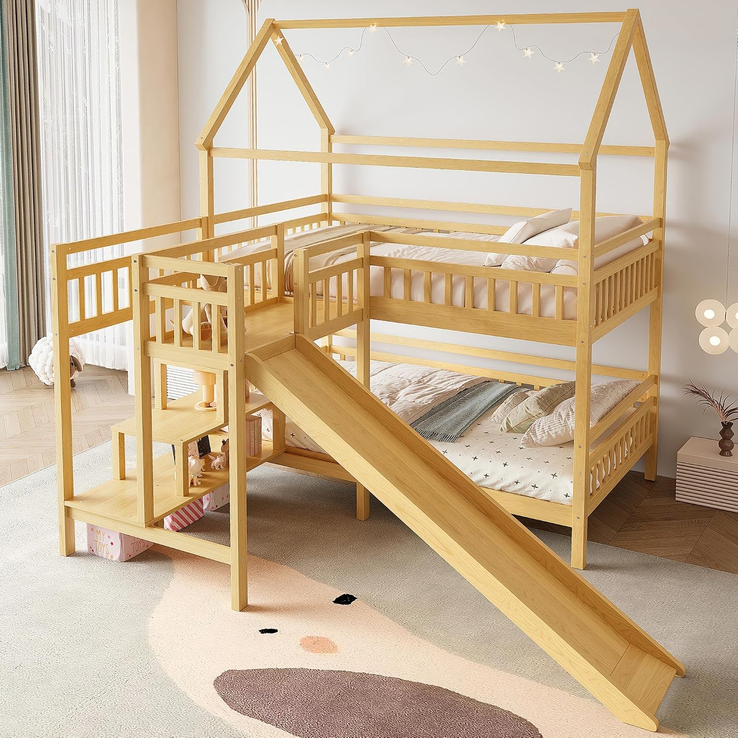 Full over Full Bunk Bed with P - Bunk Bed With Stairs And Slide 评论和价格