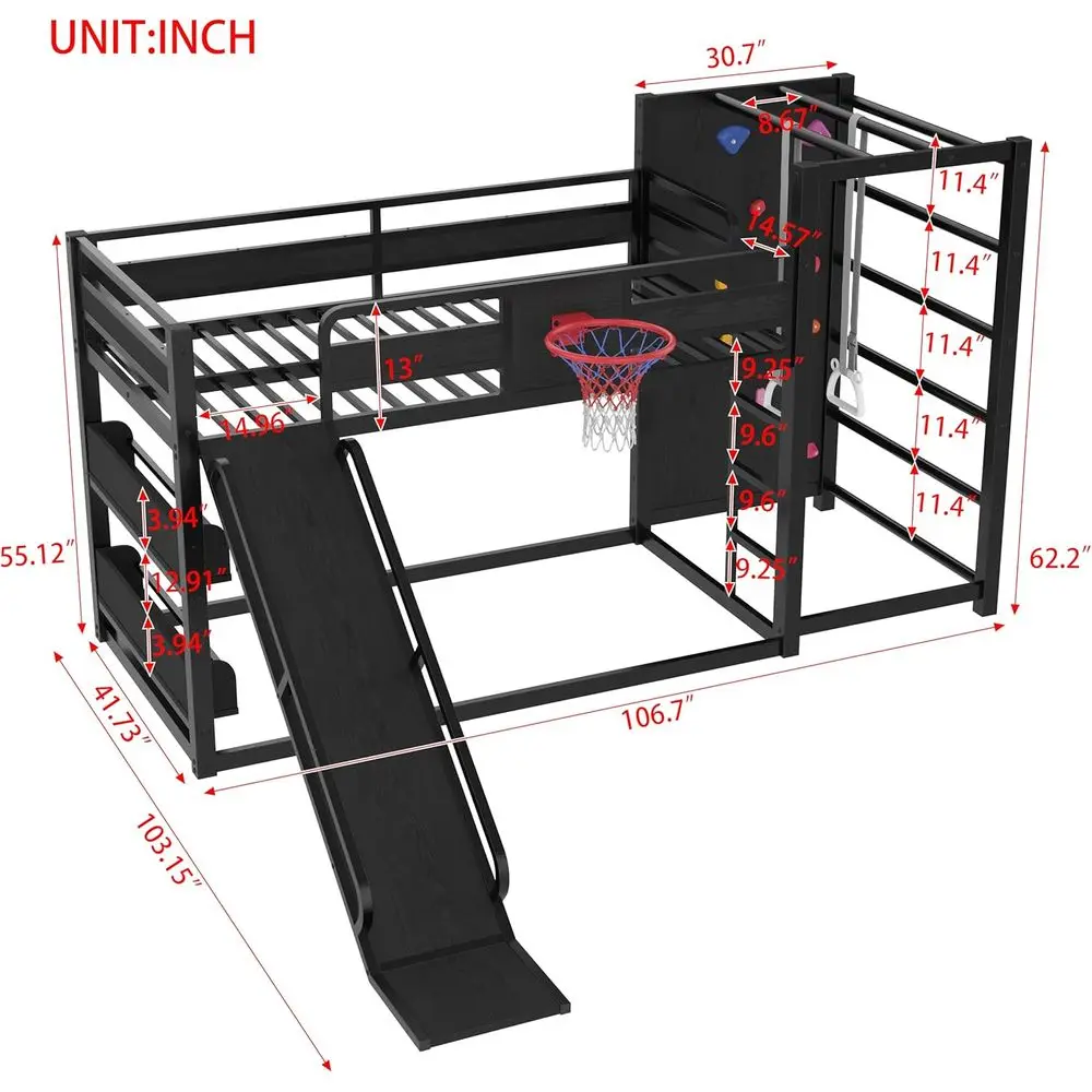 Twin Metal Bunk Bed with Baske - Bunk Bed With Stairs And Slide 评论和价格