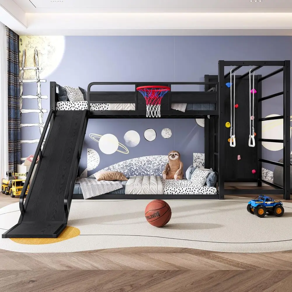 Twin Metal Bunk Bed with Baske - Bunk Bed With Stairs And Slide 评论和价格