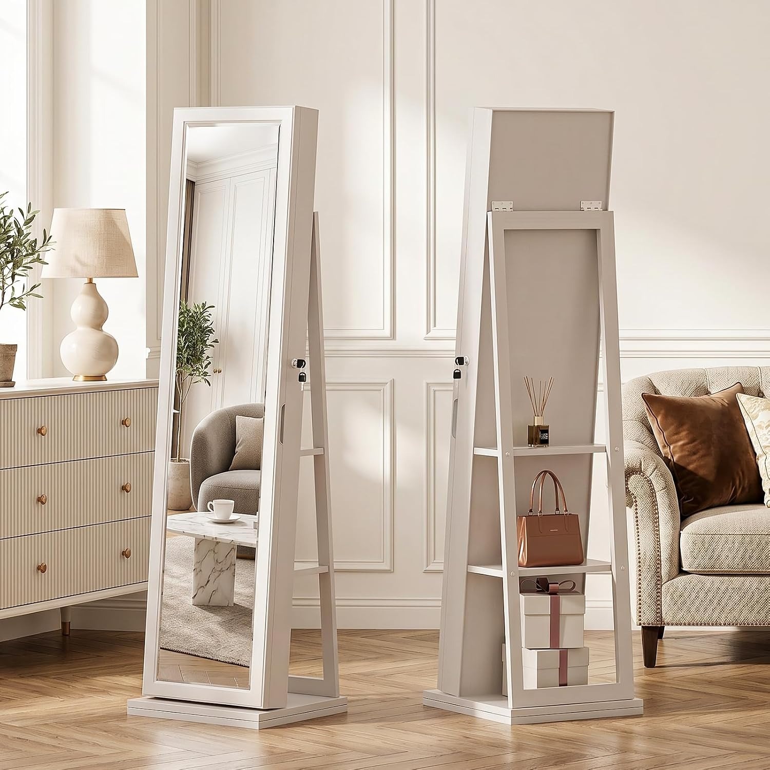 4-In-1 Jewelry Cabinet Jewelry - Full Length Mirror Jewelry Armoire 评论和价格